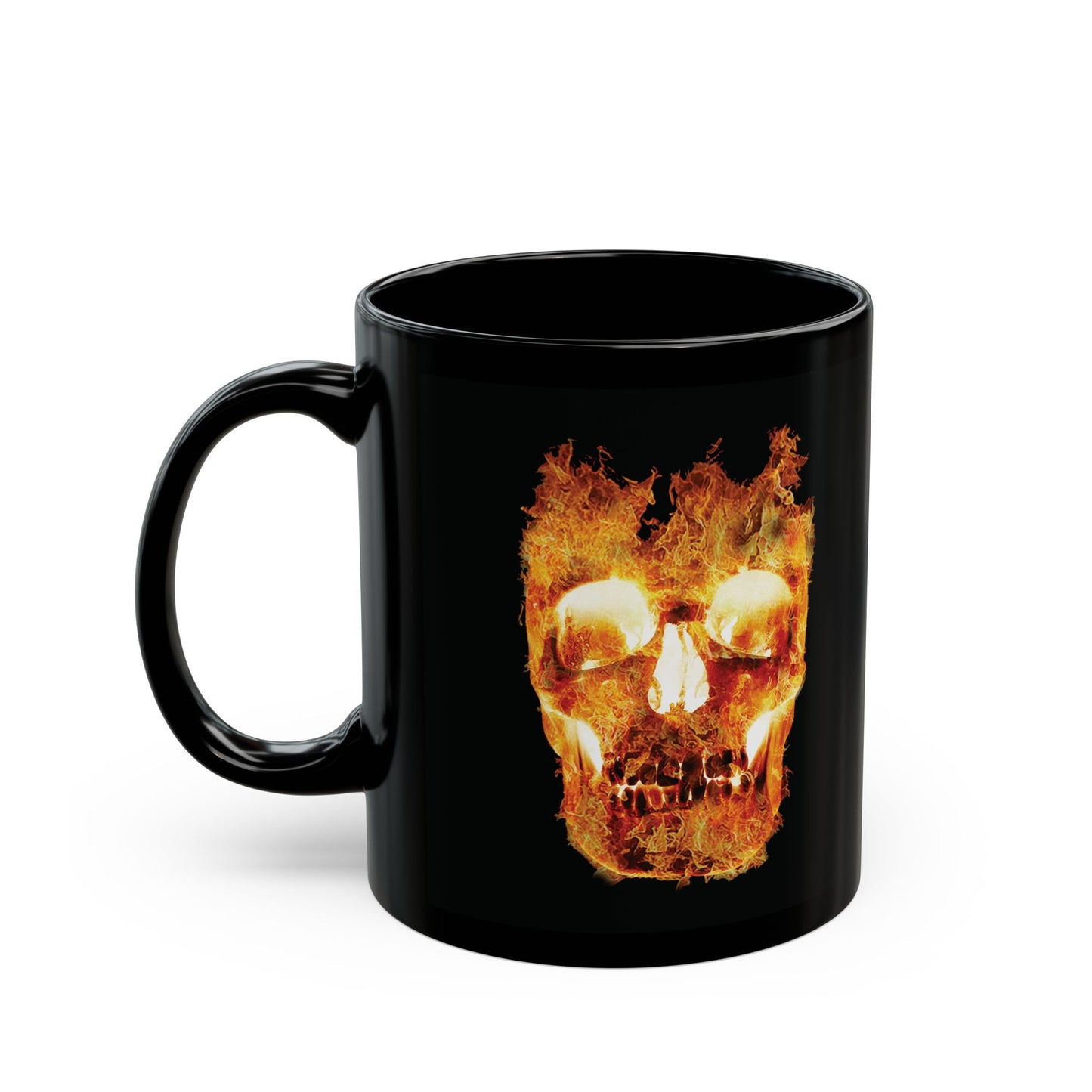 Flaming Skull 2-sided Black Ceramic Coffee Mug (11oz, 15oz)