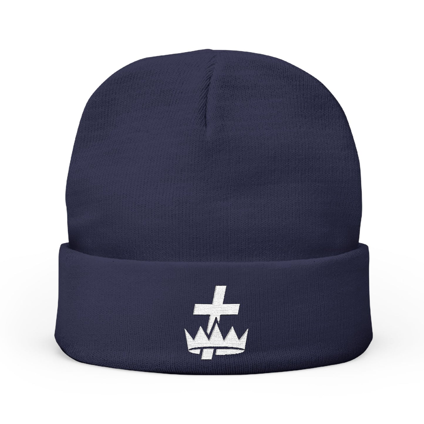 Knights Templar Embroidered Knit Beanie - White Emblem