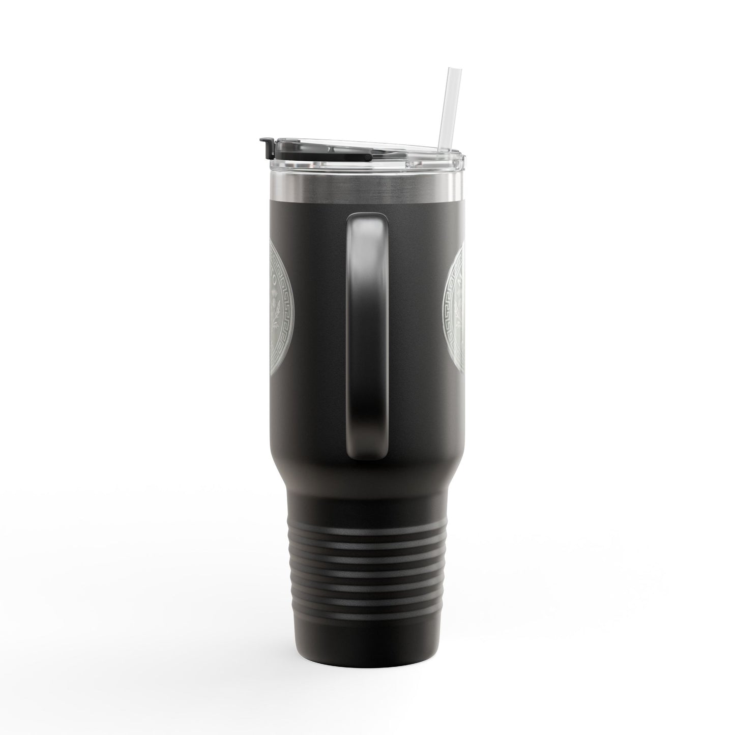 Two-Sided "Memento Coffee" Insulated Travel Tumbler (40oz) - Silver Emblem