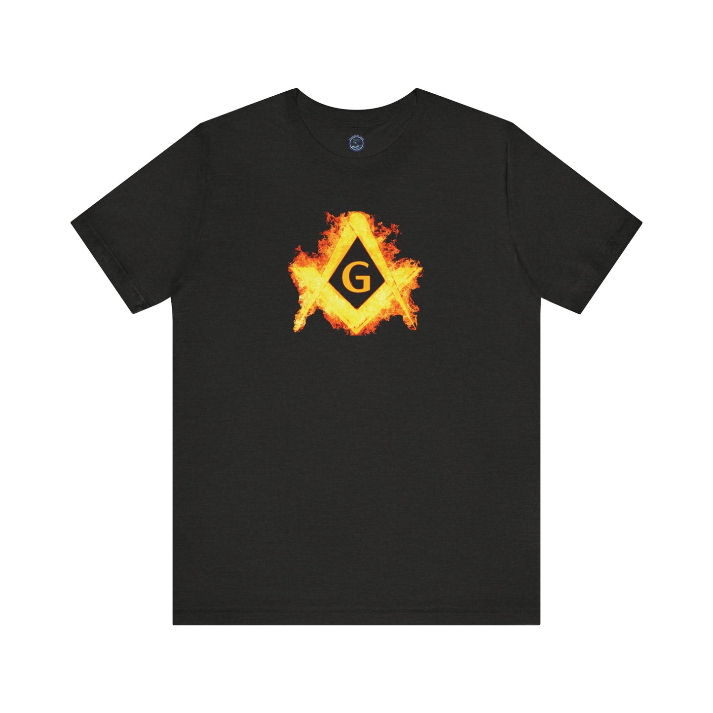 Flaming Square and Compass Short Sleeve T-Shirt - Orange Flames
