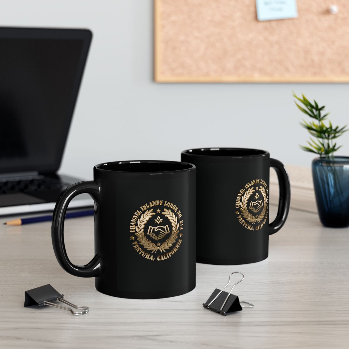 Two-Sided 3D Gold Custom Emblem Black Coffee Mug (11oz, 15oz)