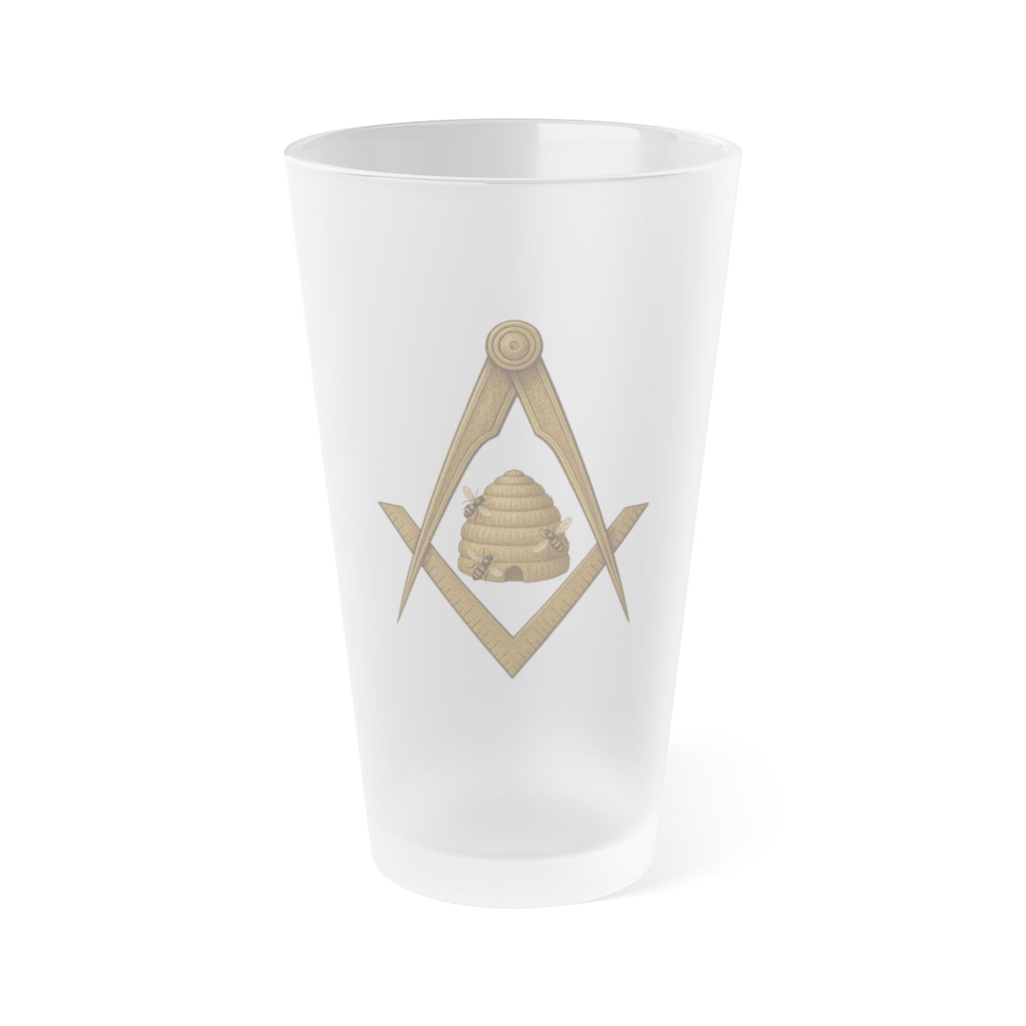 Beehive Square and Compass Frosted Pint Glass (16oz)