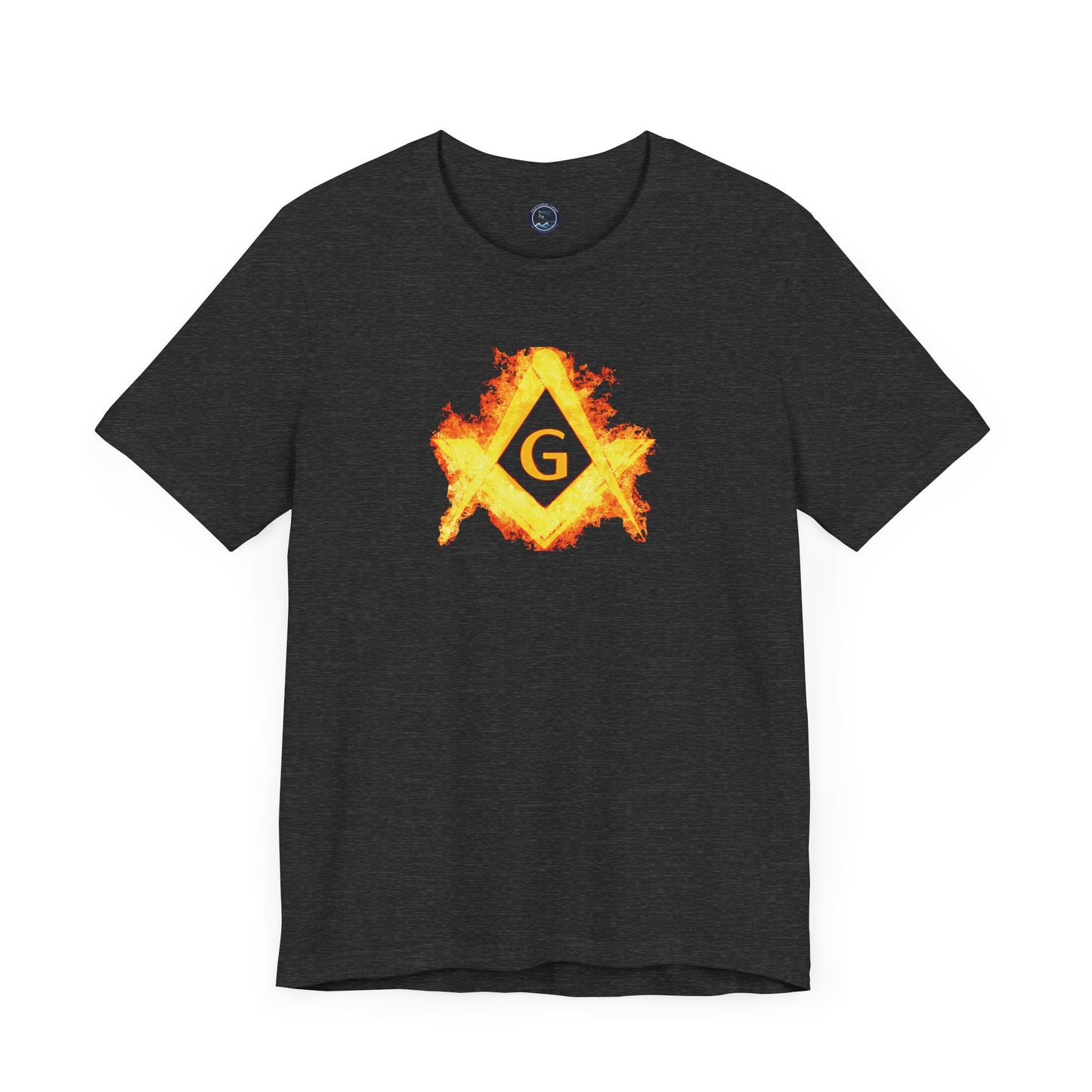 Flaming Square and Compass Short Sleeve T-Shirt - Orange Flames