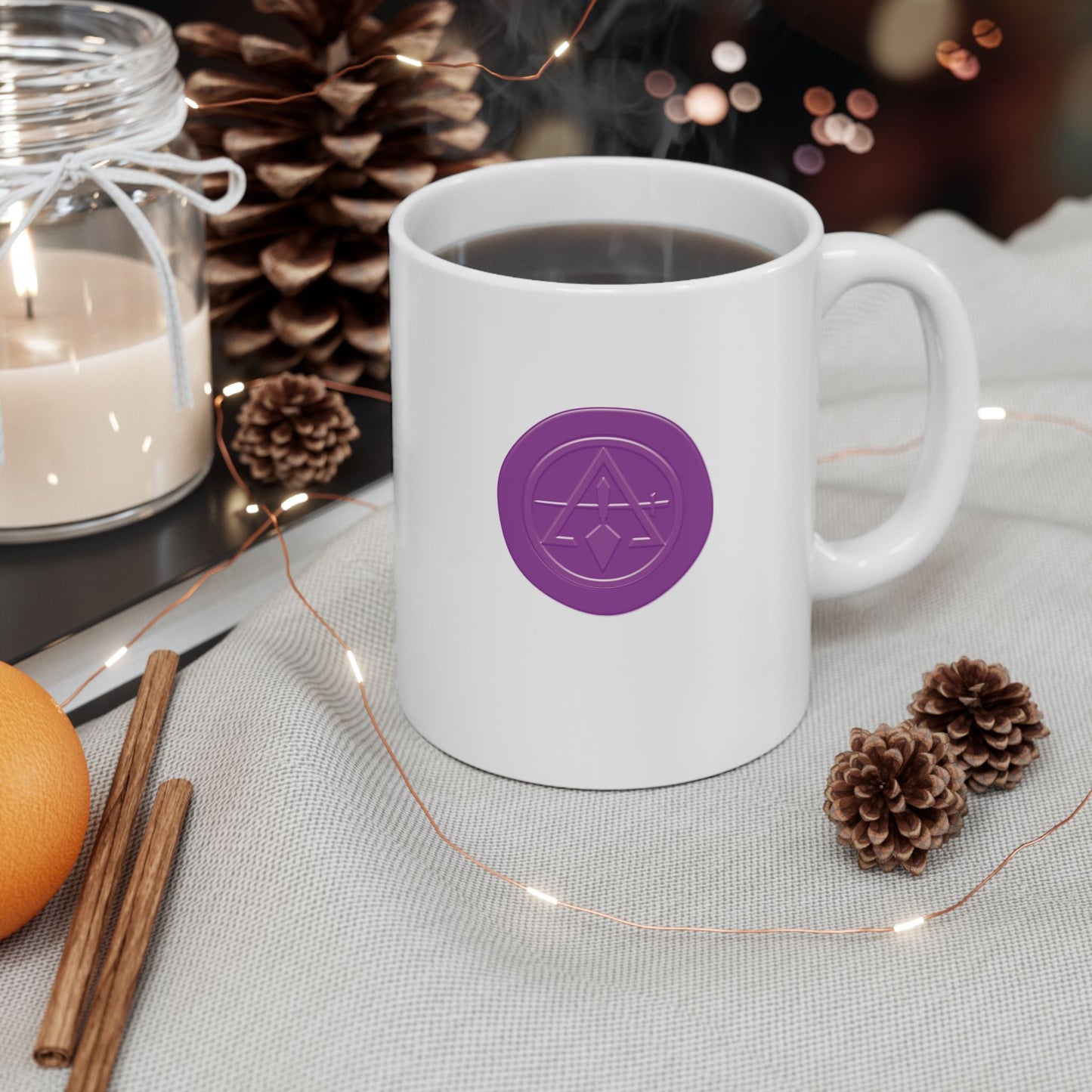 Two-Sided Purple Wax Seal Cryptic Council White Ceramic Coffee Mug (11oz, 15oz)