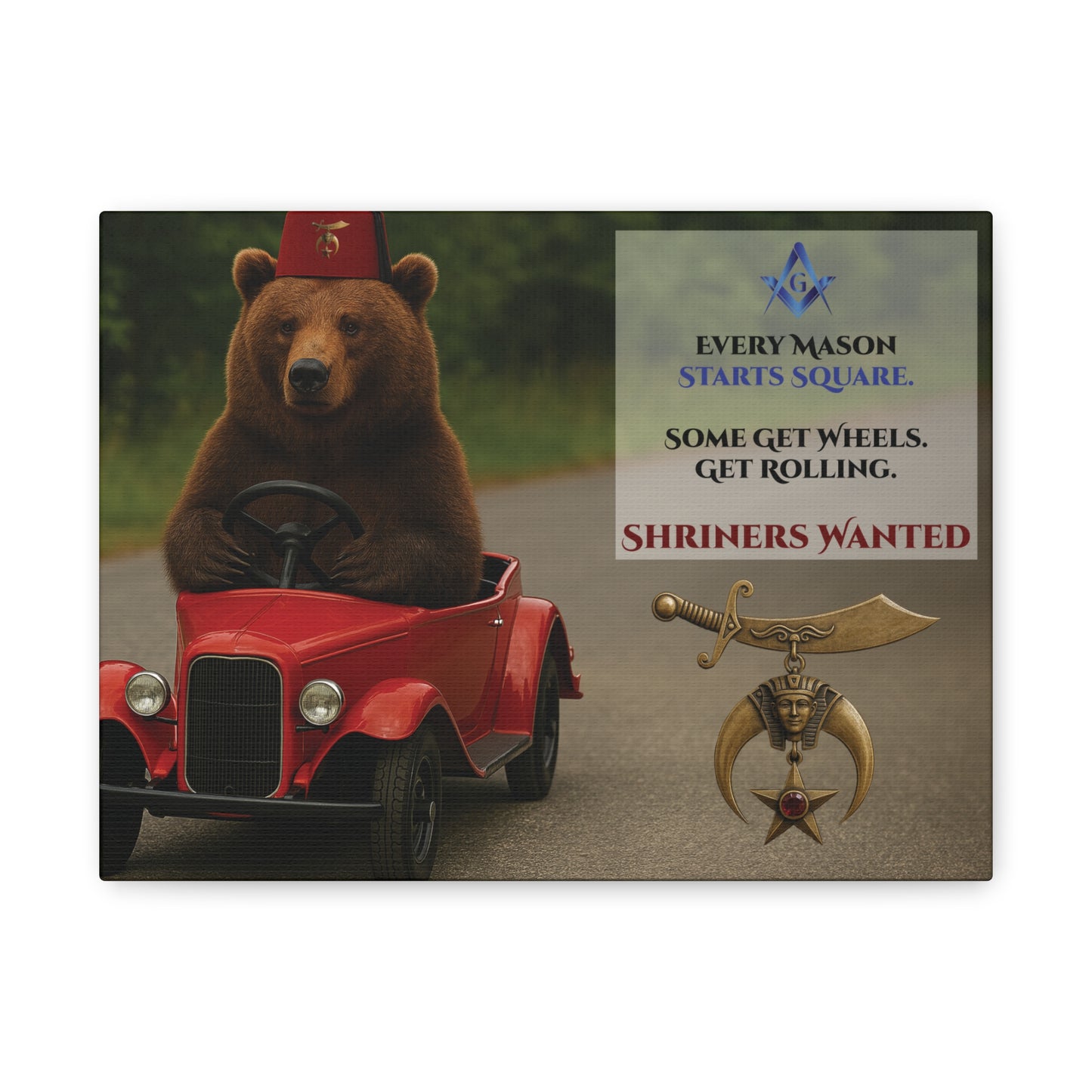 Shriners Get Rolling Mini Car Premium Matte Canvas Print - Stretched (1.25")