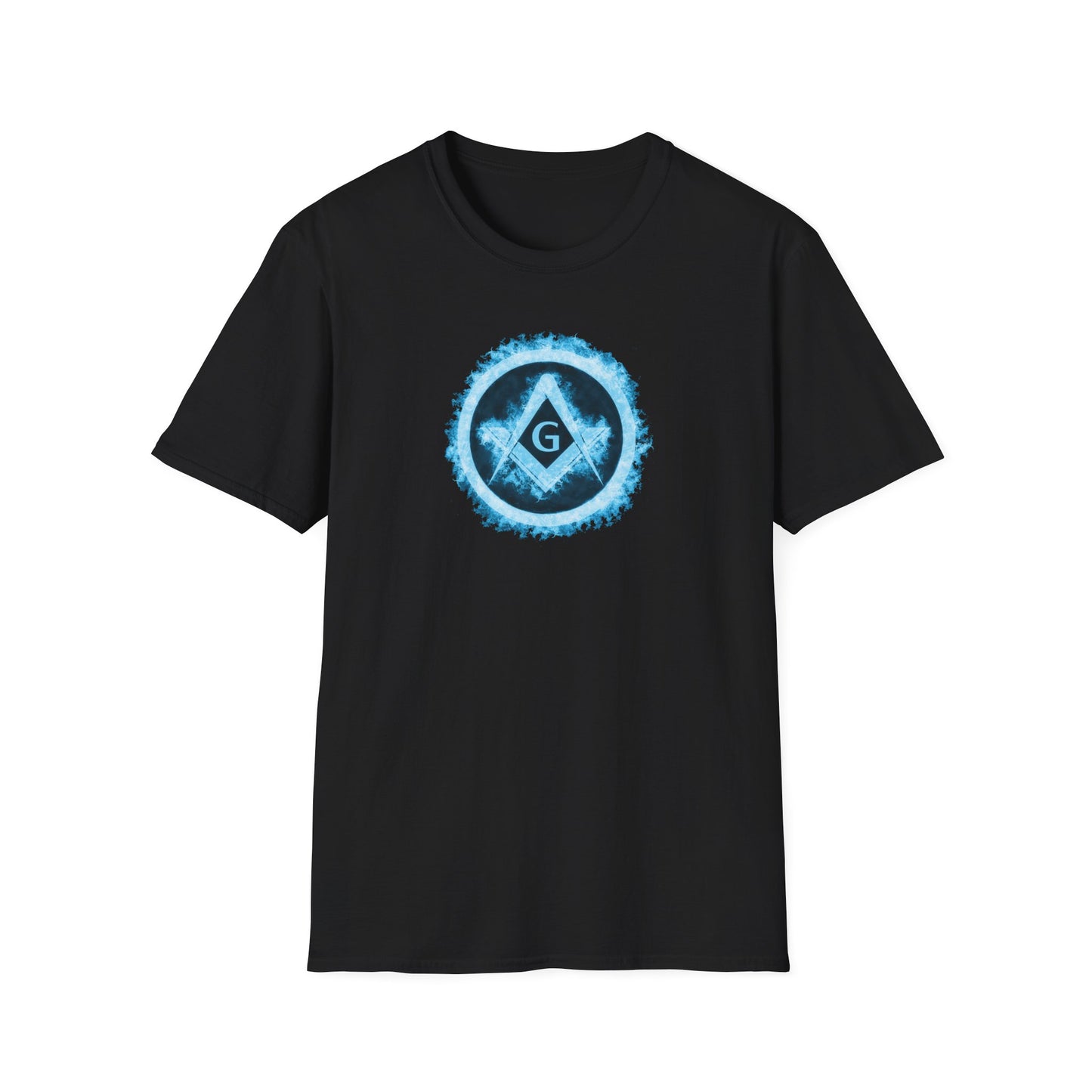 Square and Compass Encircled in Blue Flames Softstyle T-Shirt