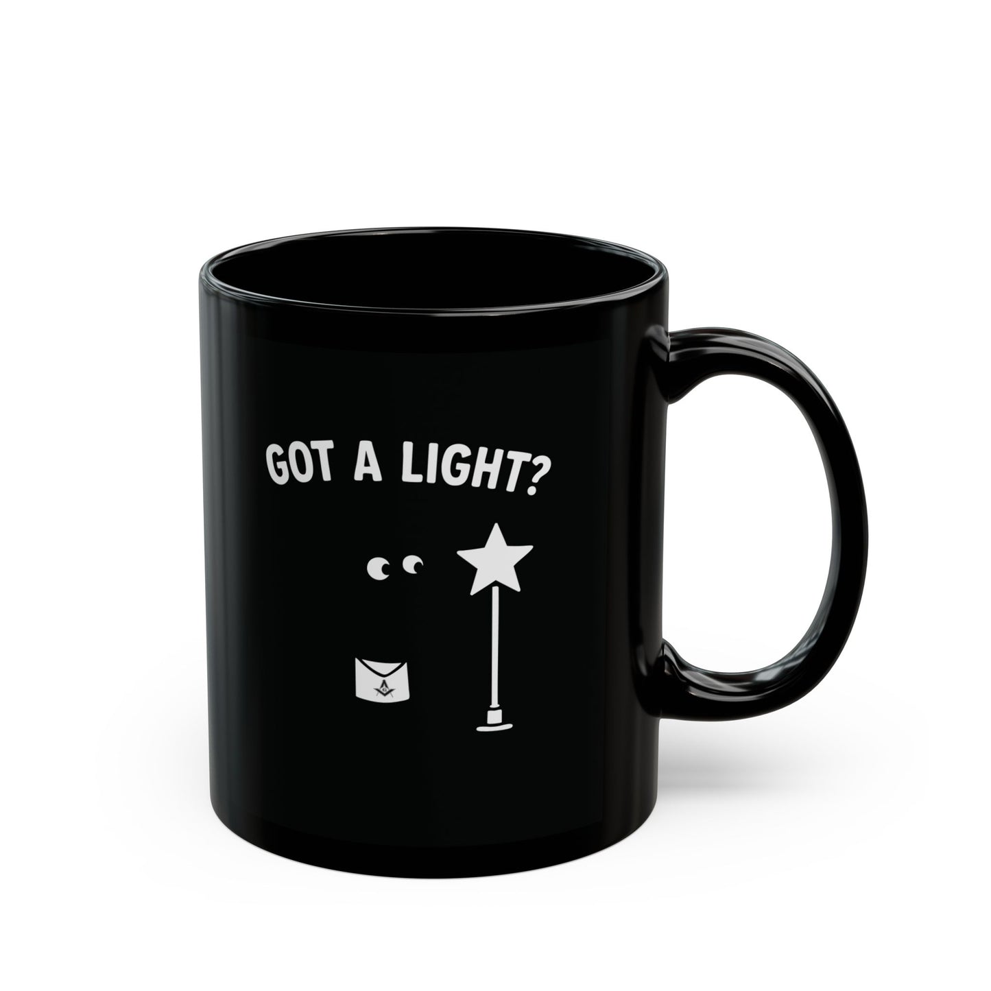 "Got A Light?" Figure in the Dark Lighting Electric Star Black Coffee Mug (11oz, 15oz)