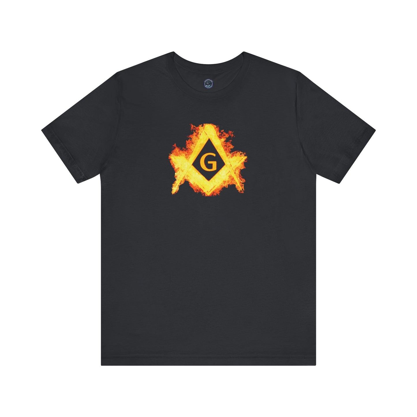 Flaming Square and Compass Short Sleeve T-Shirt - Orange Flames