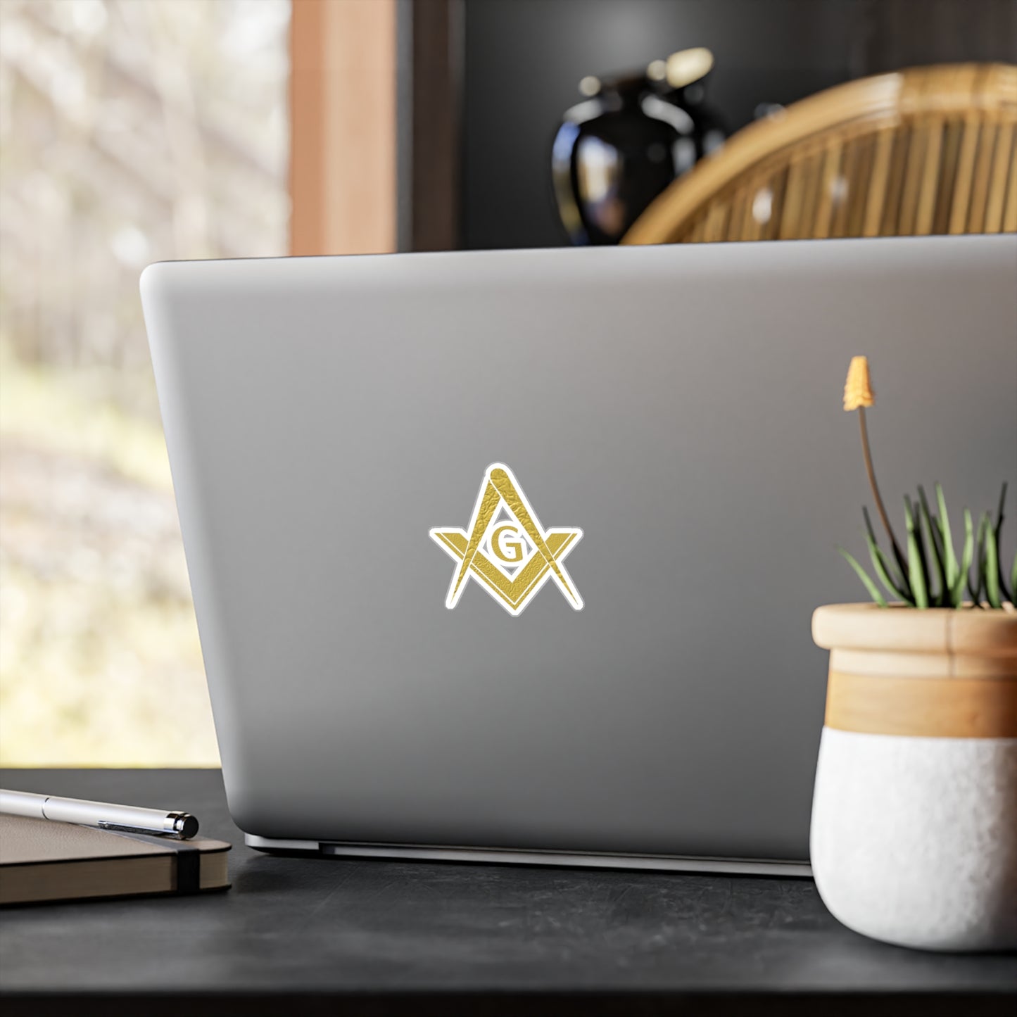 Simple Square and Compass Kiss-Cut Vinyl Decal - Gold Leaf