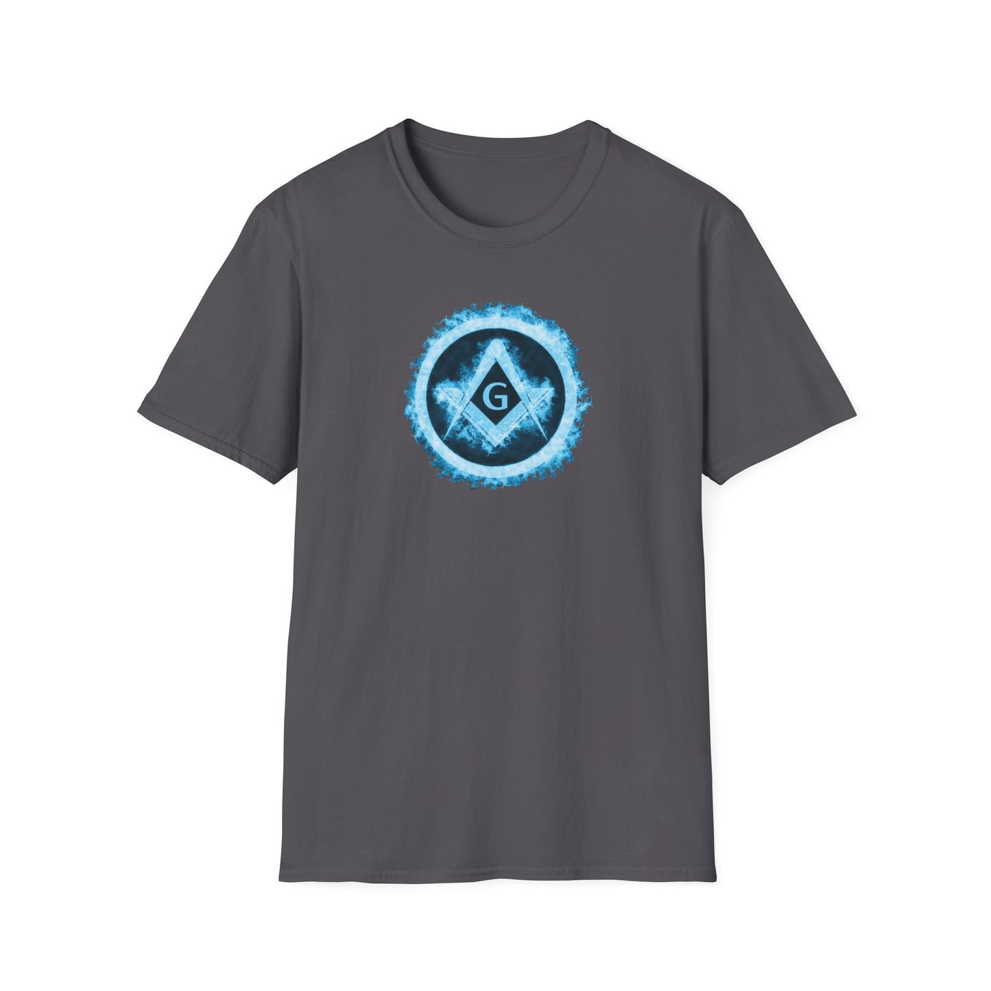 Square and Compass Encircled in Blue Flames Softstyle T-Shirt