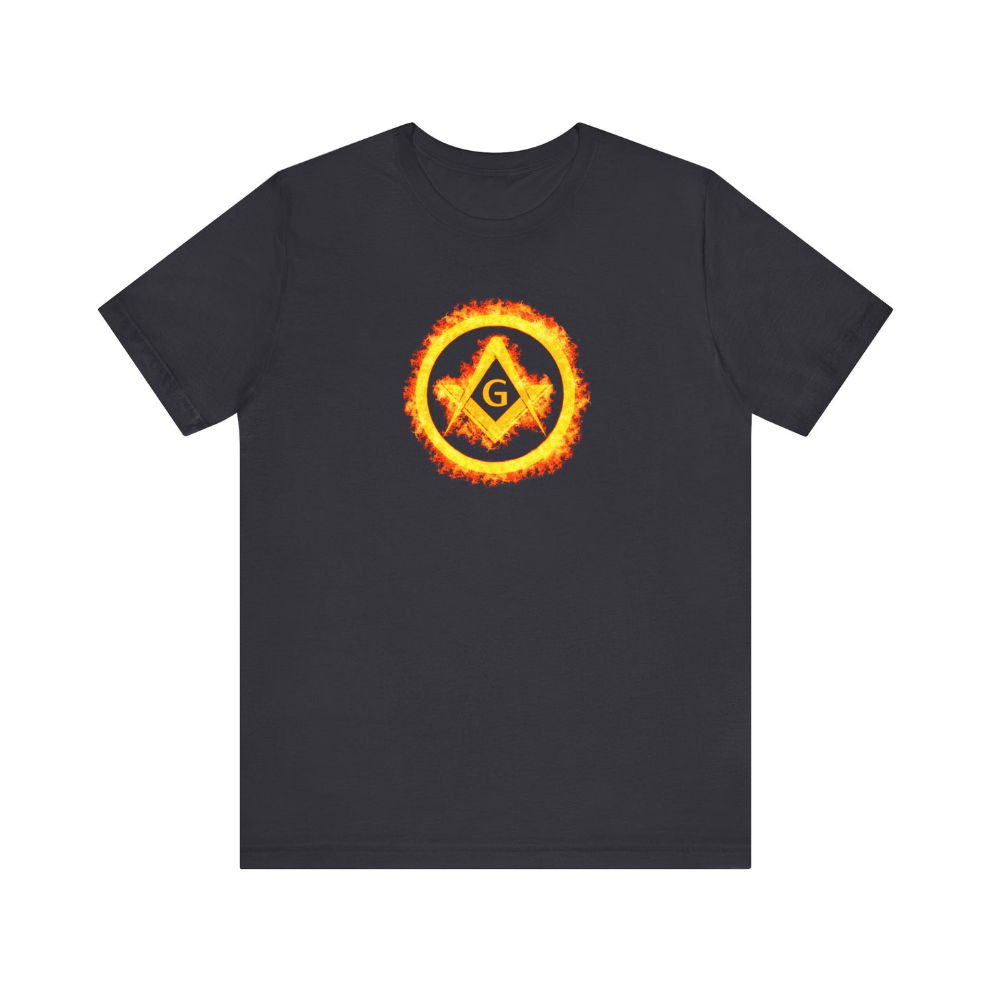 Square and Compass Encircled in Orange Flames Short Sleeve T-Shirt