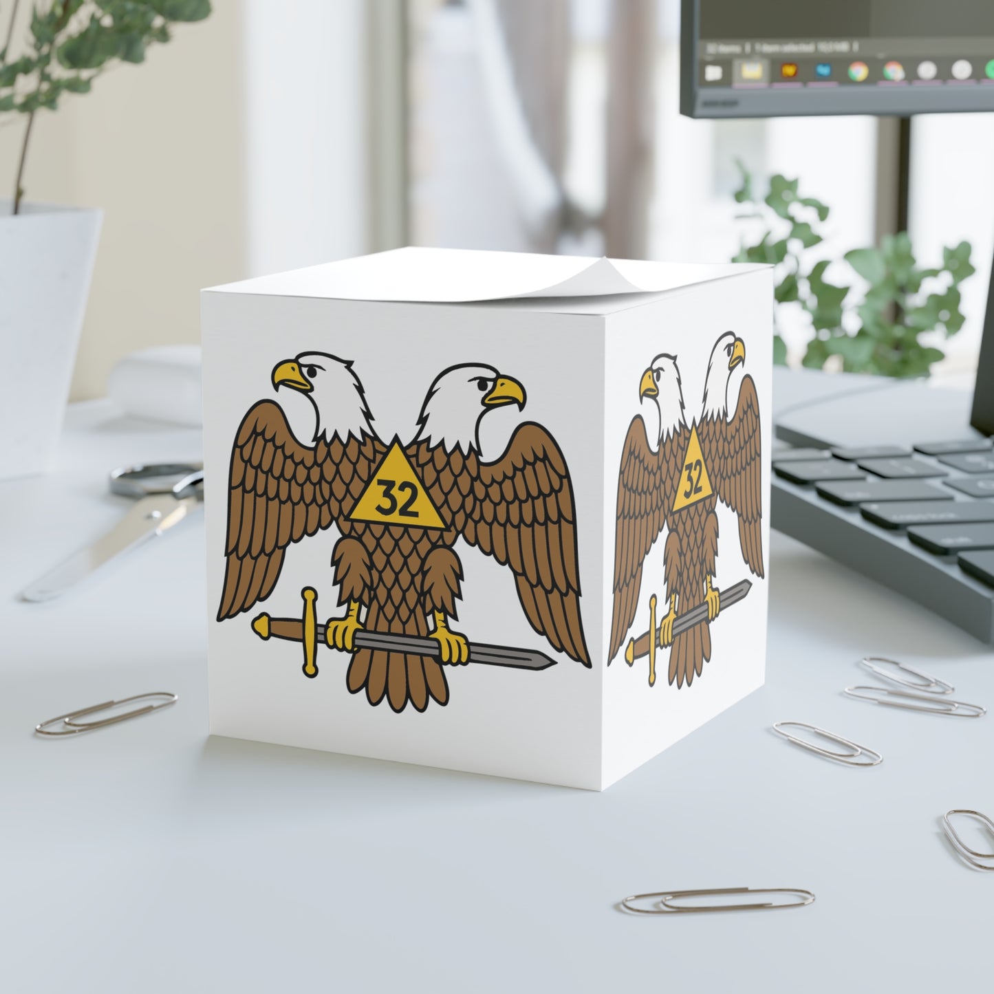Scottish Rite Two-Headed Eagle Illustration 4-sided Note Cube