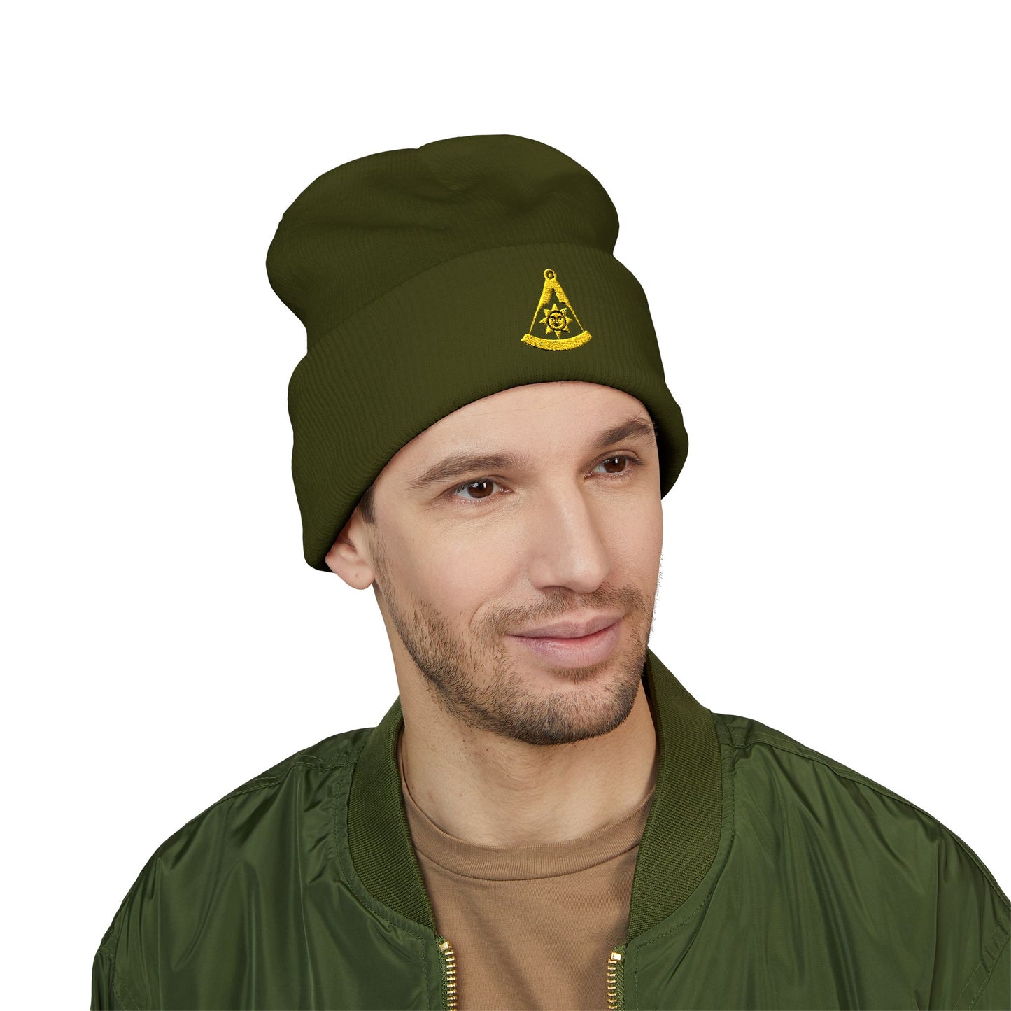 Past Master Embroidered Classic Cuffed Beanie - Smiling Sun