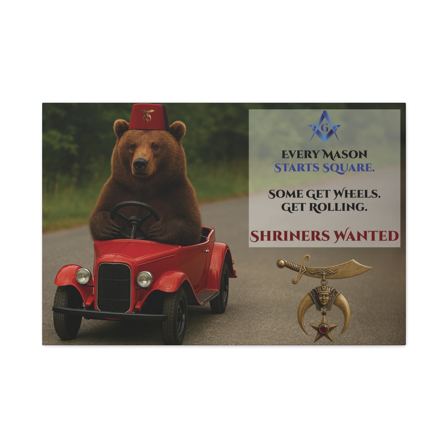 Shriners Get Rolling Mini Car Premium Matte Canvas Print - Stretched (1.25")