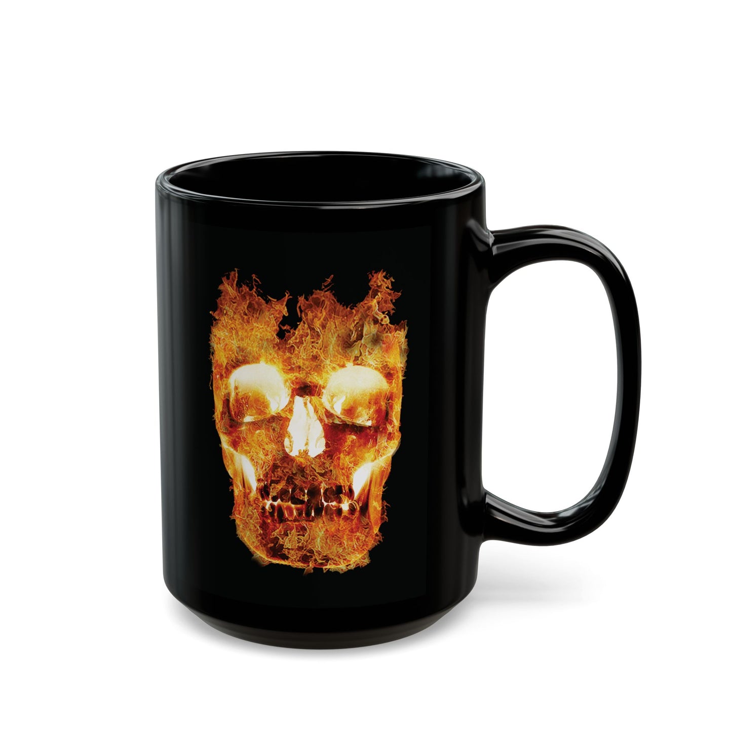 Flaming Skull 2-sided Black Ceramic Coffee Mug (11oz, 15oz)