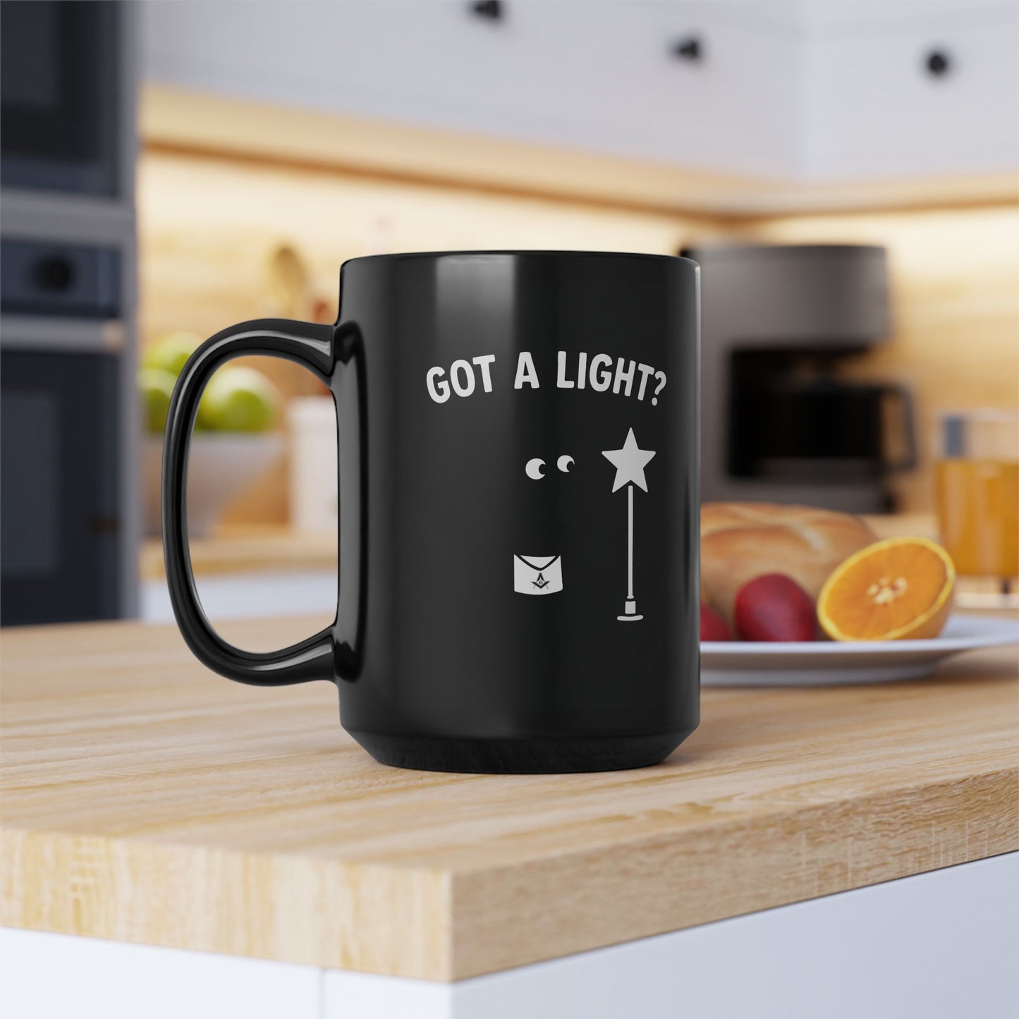 "Got A Light?" Figure in the Dark Lighting Electric Star Black Coffee Mug (11oz, 15oz)