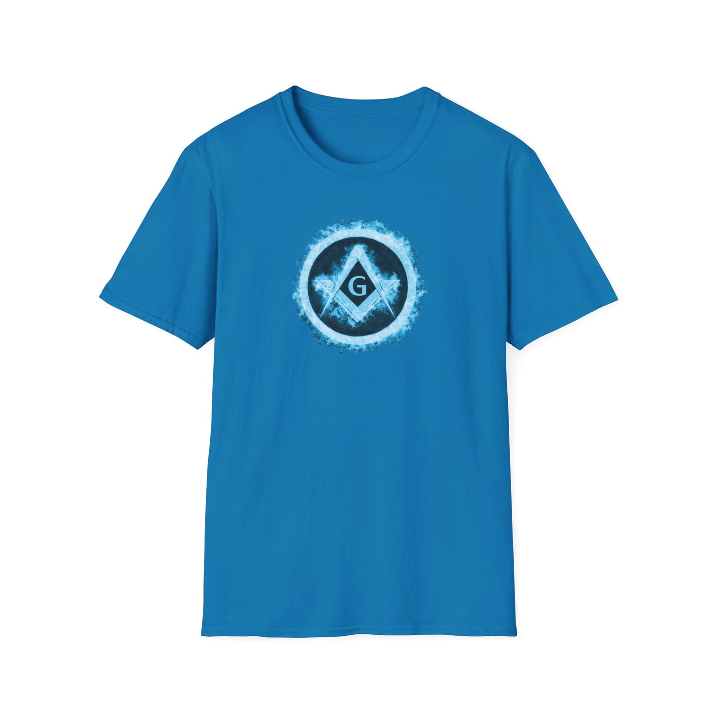 Square and Compass Encircled in Blue Flames Softstyle T-Shirt