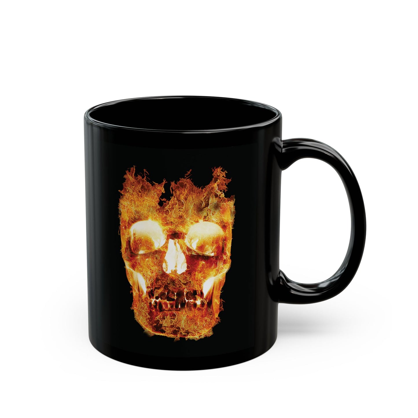 Flaming Skull 2-sided Black Ceramic Coffee Mug (11oz, 15oz)