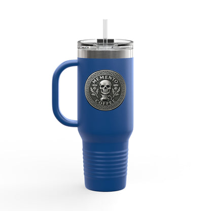Two-Sided "Memento Coffee" Insulated Travel Tumbler (40oz) - Silver Emblem
