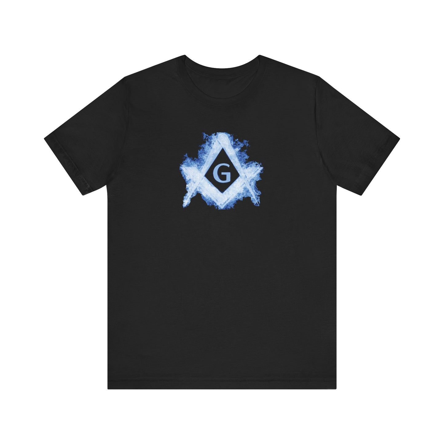 Flaming Square and Compass Short Sleeve T-Shirt - Blue Flames
