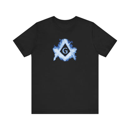 Flaming Square and Compass Short Sleeve T-Shirt - Blue Flames
