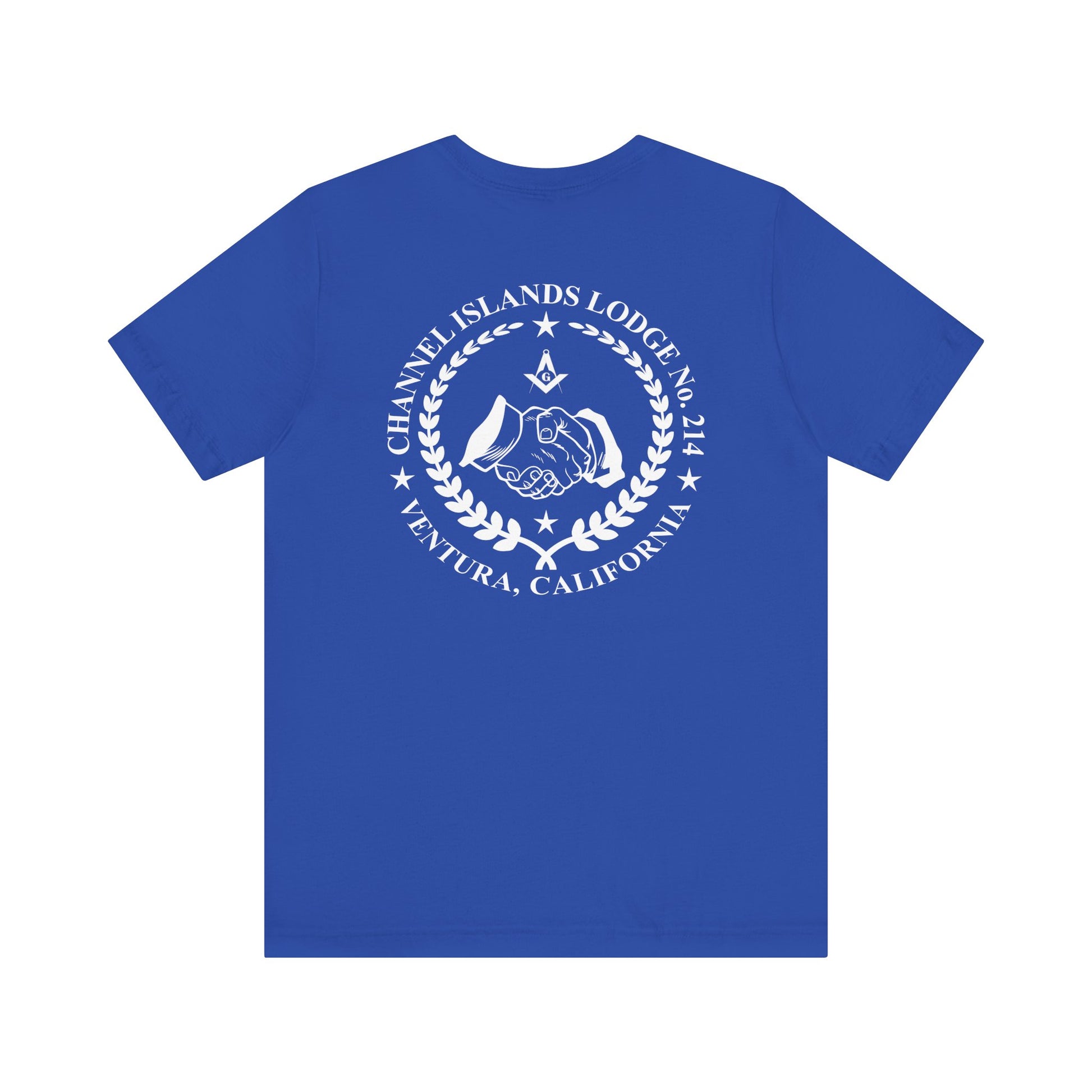 Entered Apprentice T-Shirt from Channel Islands Lodge 214 featuring blue and green design, printed by Printify.