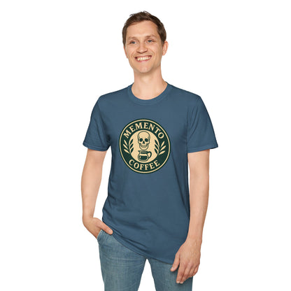 Memento Coffee Softstyle T-Shirt - Acacia (Green/Tan, Front Print)