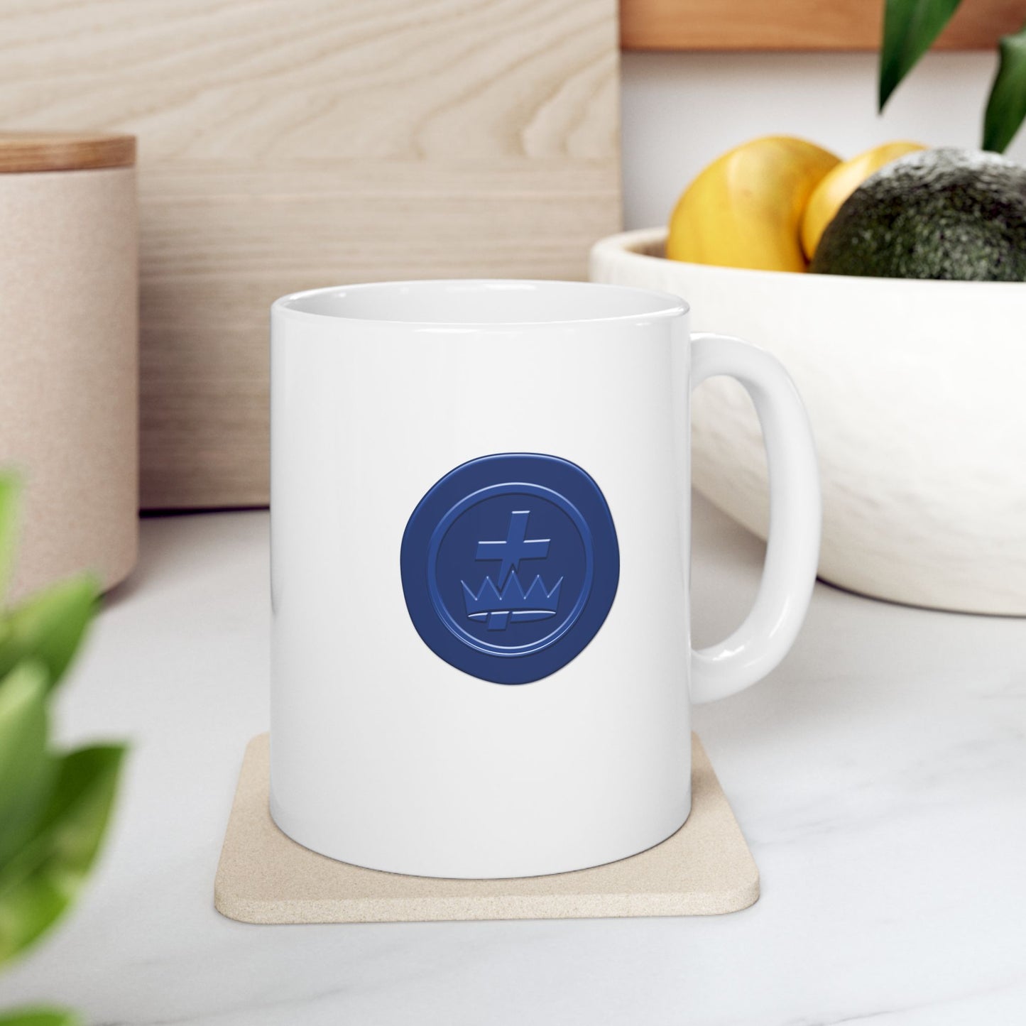 Two-Sided Blue Wax Seal Knights Templar White Ceramic Mug, (11oz, 15oz)