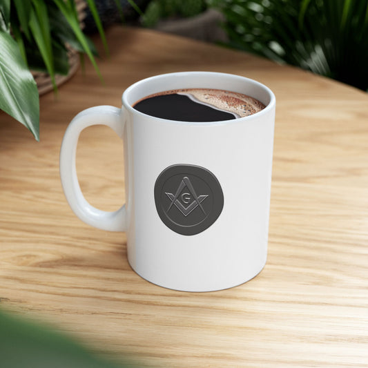 Two-Sided Simple Square and Compass Custom Wax Seal White Ceramic Coffee Mug (11oz, 15oz)
