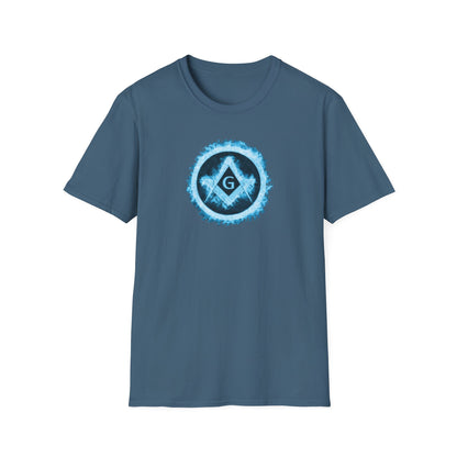 Square and Compass Encircled in Blue Flames Softstyle T-Shirt