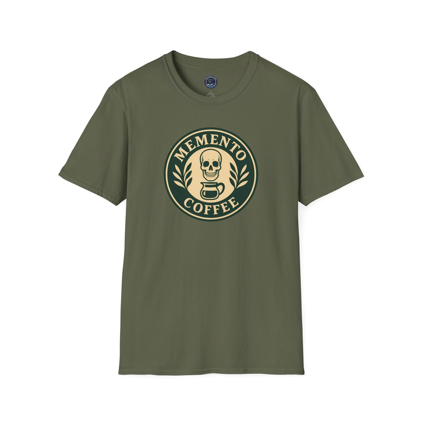 Memento Coffee Softstyle T-Shirt - Acacia (Green/Tan, Front Print)
