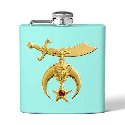 Shriner Stainless Steel Flask - Jeweled Gold Emblem