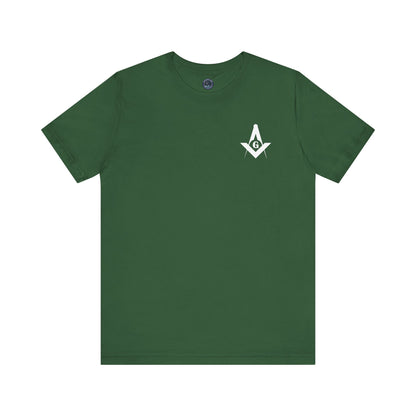 Channel Islands Lodge 214 short sleeve T-shirt by Printify featuring blue and green graphic design on soft cotton fabric.