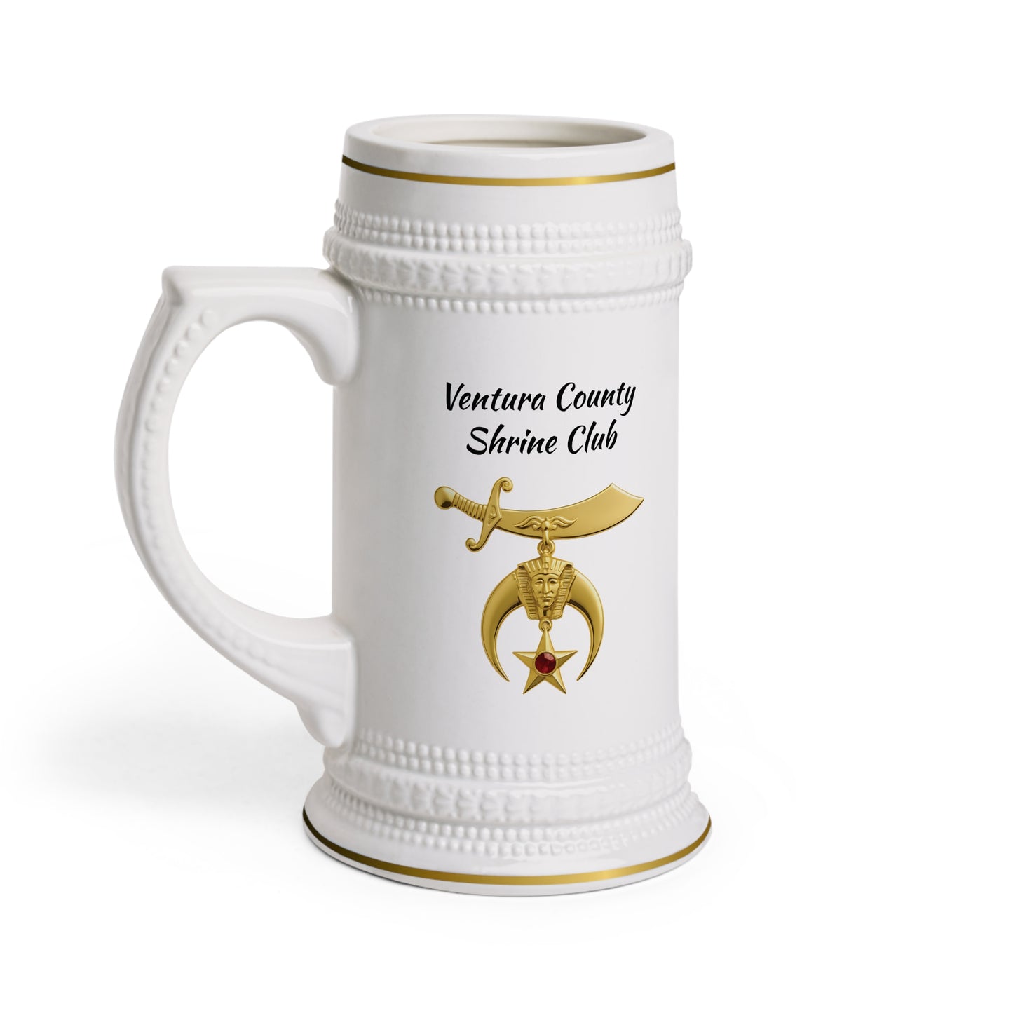 Shriner Personalized Beer Stein Mug - Jeweled Gold Emblem