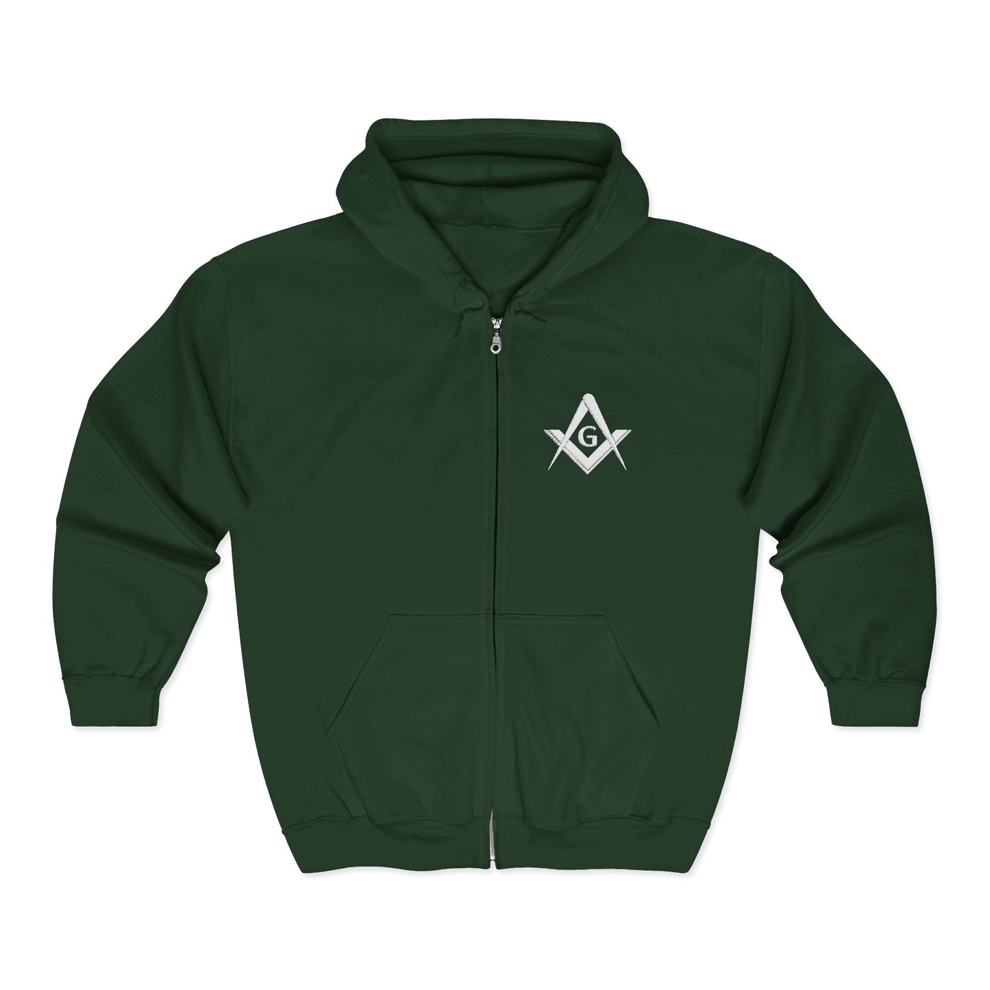 Embroidered Full Zip Hooded Sweatshirt - Square & Compass (White)