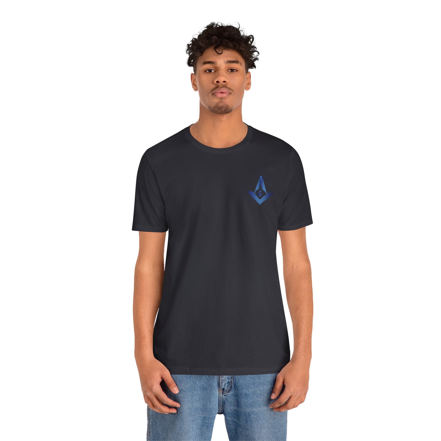 Channel Islands Lodge 214 sapphire short sleeve T-shirt by Printify, featuring lodge logo on front.