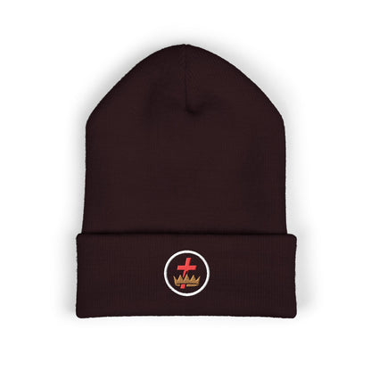Knights Templar Encircled Cross and Crown - Embroidered Classic Cuffed Beanie