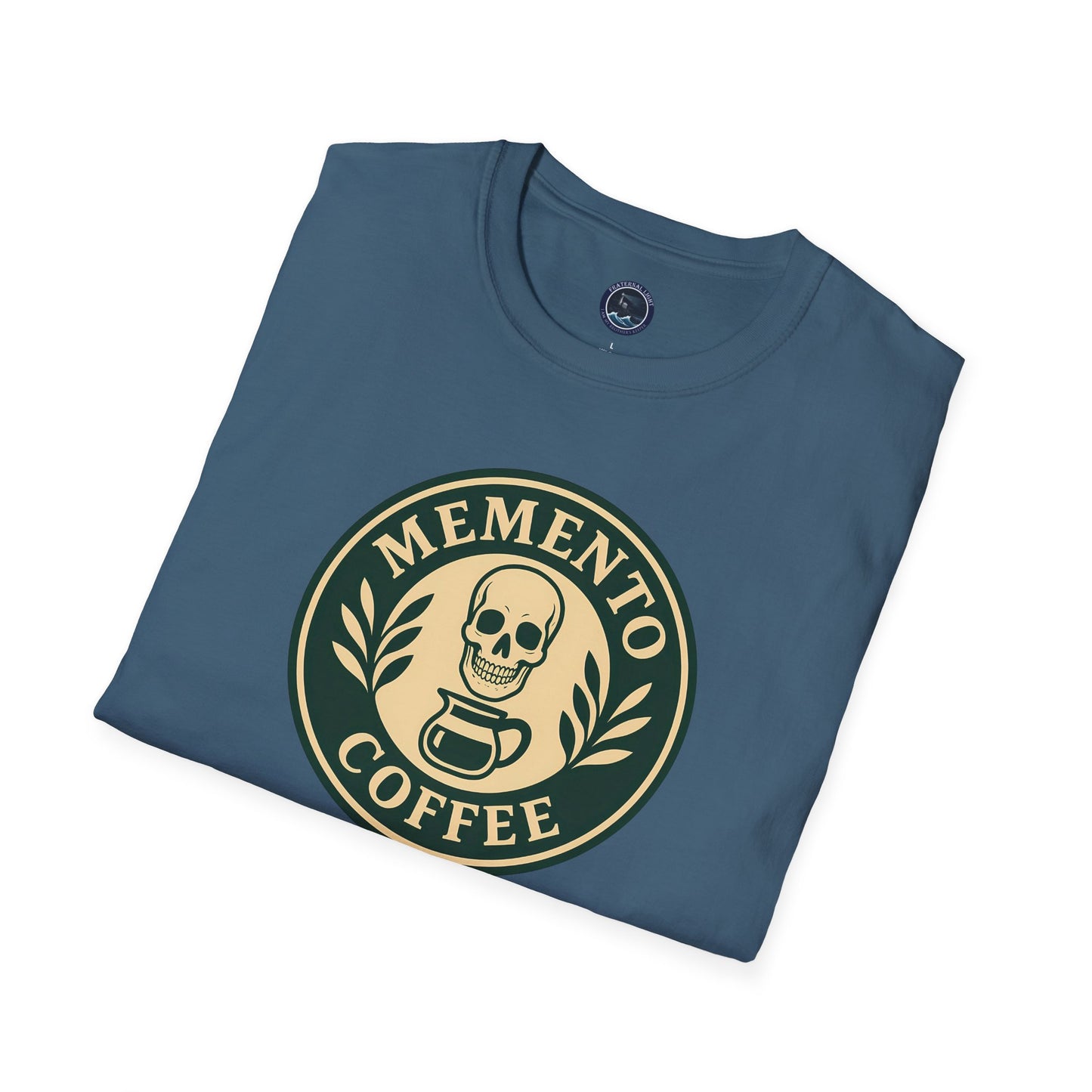 Memento Coffee Softstyle T-Shirt - Acacia (Green/Tan, Front Print)