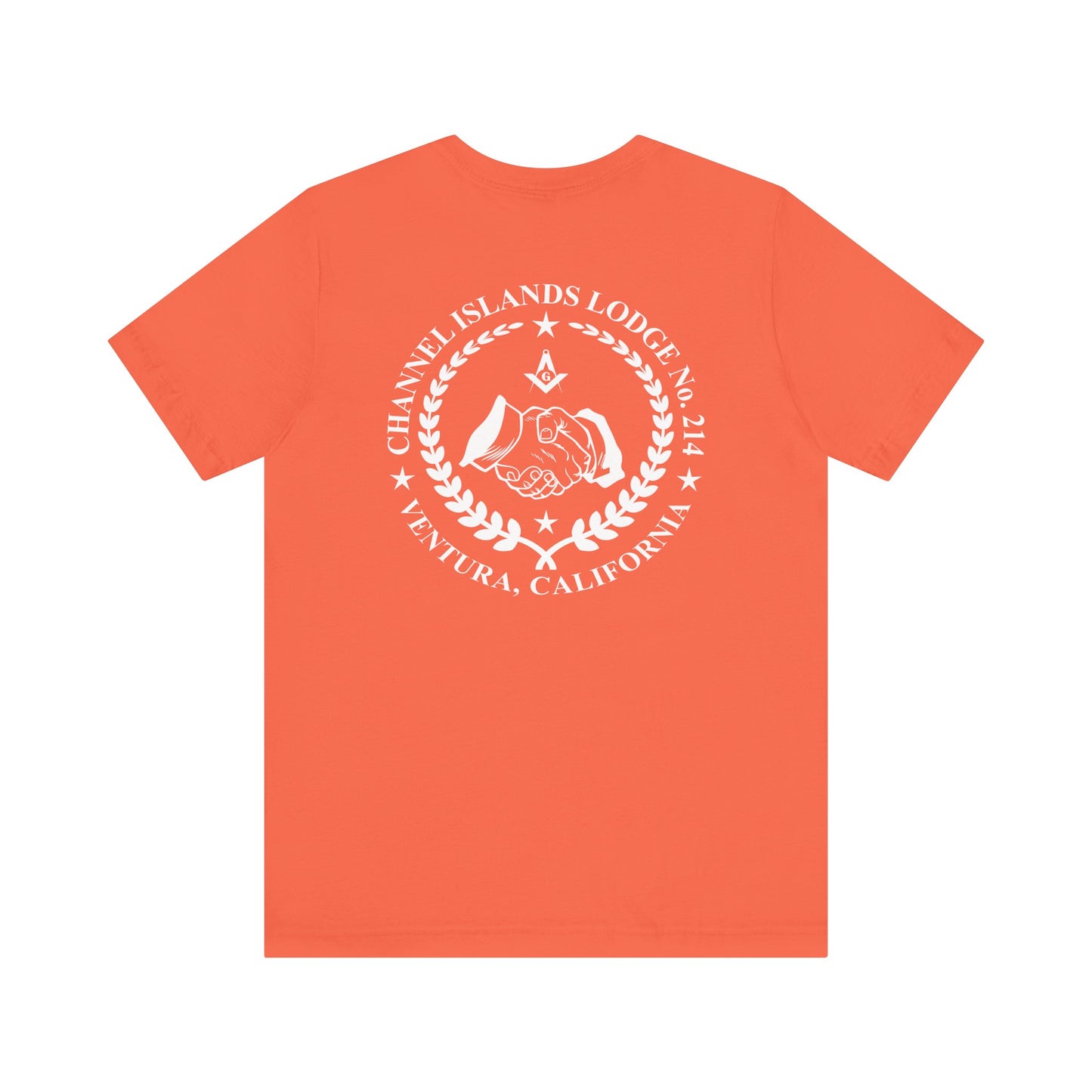 Brightly colored Channel Islands Lodge 214 short sleeve T-shirt by Printify, showcasing vibrant design and casual fit.