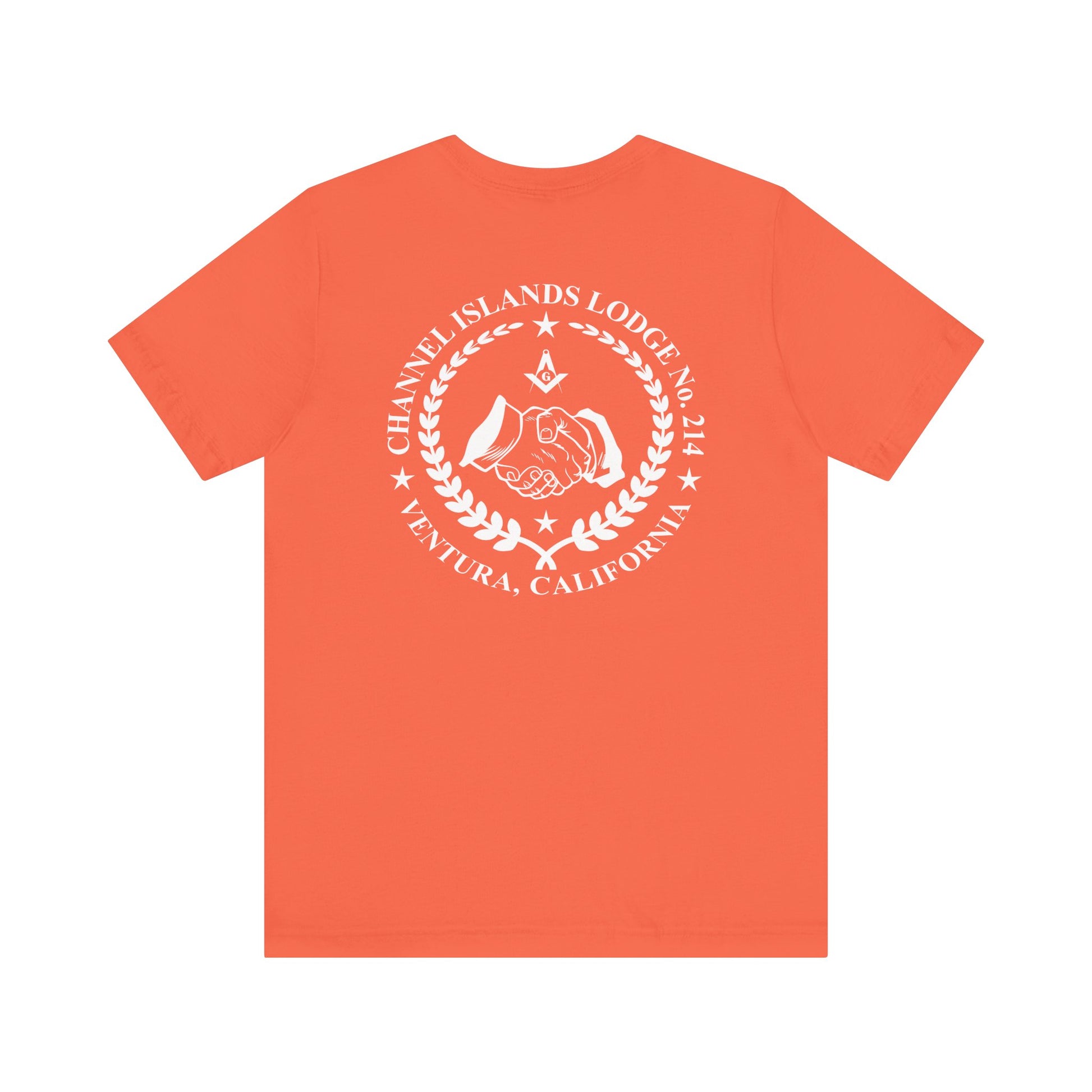 Brightly colored Channel Islands Lodge 214 short sleeve T-shirt by Printify, showcasing vibrant design and casual fit.