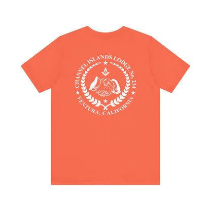 Brightly colored Channel Islands Lodge 214 short sleeve T-shirt by Printify, showcasing vibrant design and casual fit.