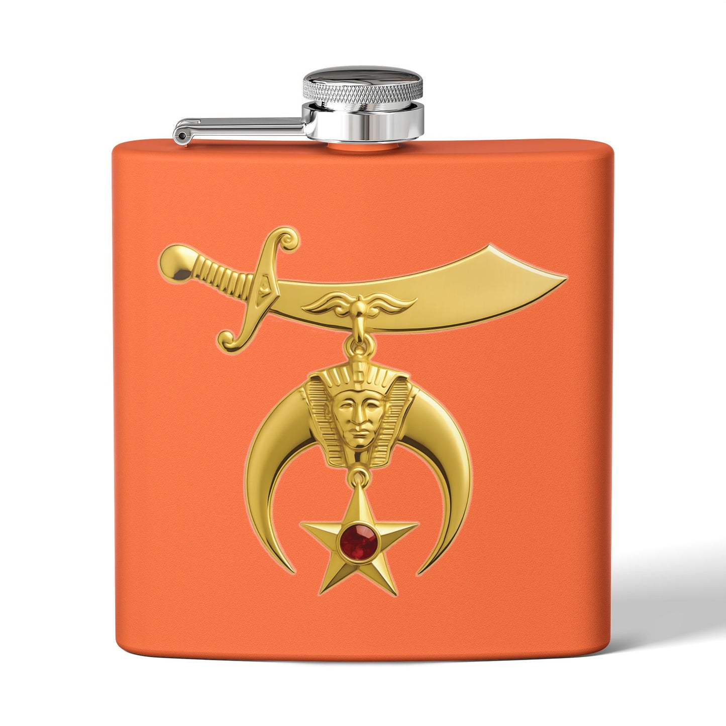 Shriner Stainless Steel Flask - Jeweled Gold Emblem