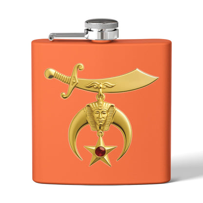 Shriner Stainless Steel Flask - Jeweled Gold Emblem