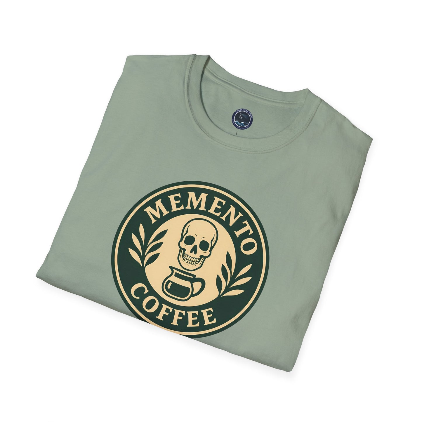 Memento Coffee Softstyle T-Shirt - Acacia (Green/Tan, Front Print)