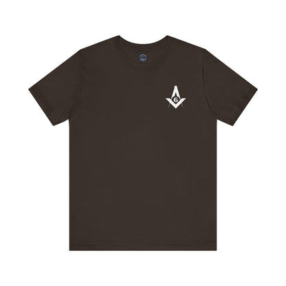 Fellowcraft T-Shirt from Channel Islands Lodge 214 in dark colors, with lodge logo and design printed on cotton fabric.