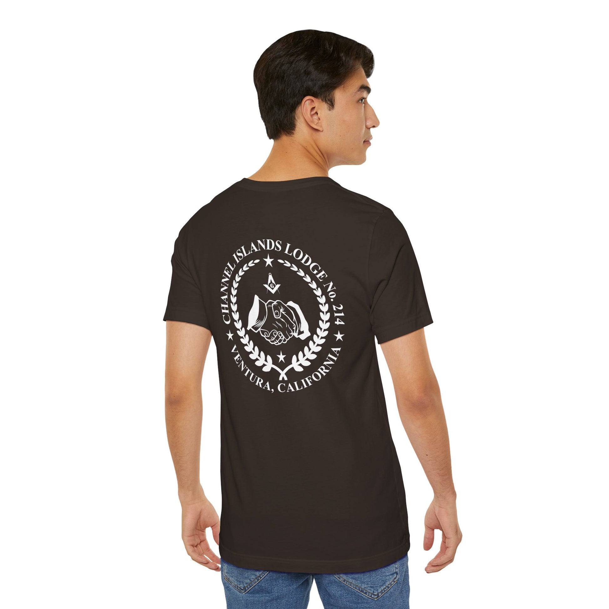 Channel Islands Lodge 214 short sleeve T-shirt in dark colors, featuring a comfortable fit and printed brand logo on the front.