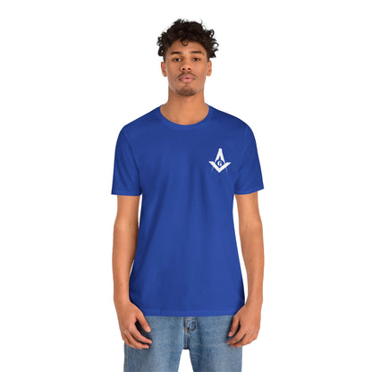 Blue and green Entered Apprentice T-shirt from Channel Islands Lodge 214, featuring lodge emblem and detailed design.