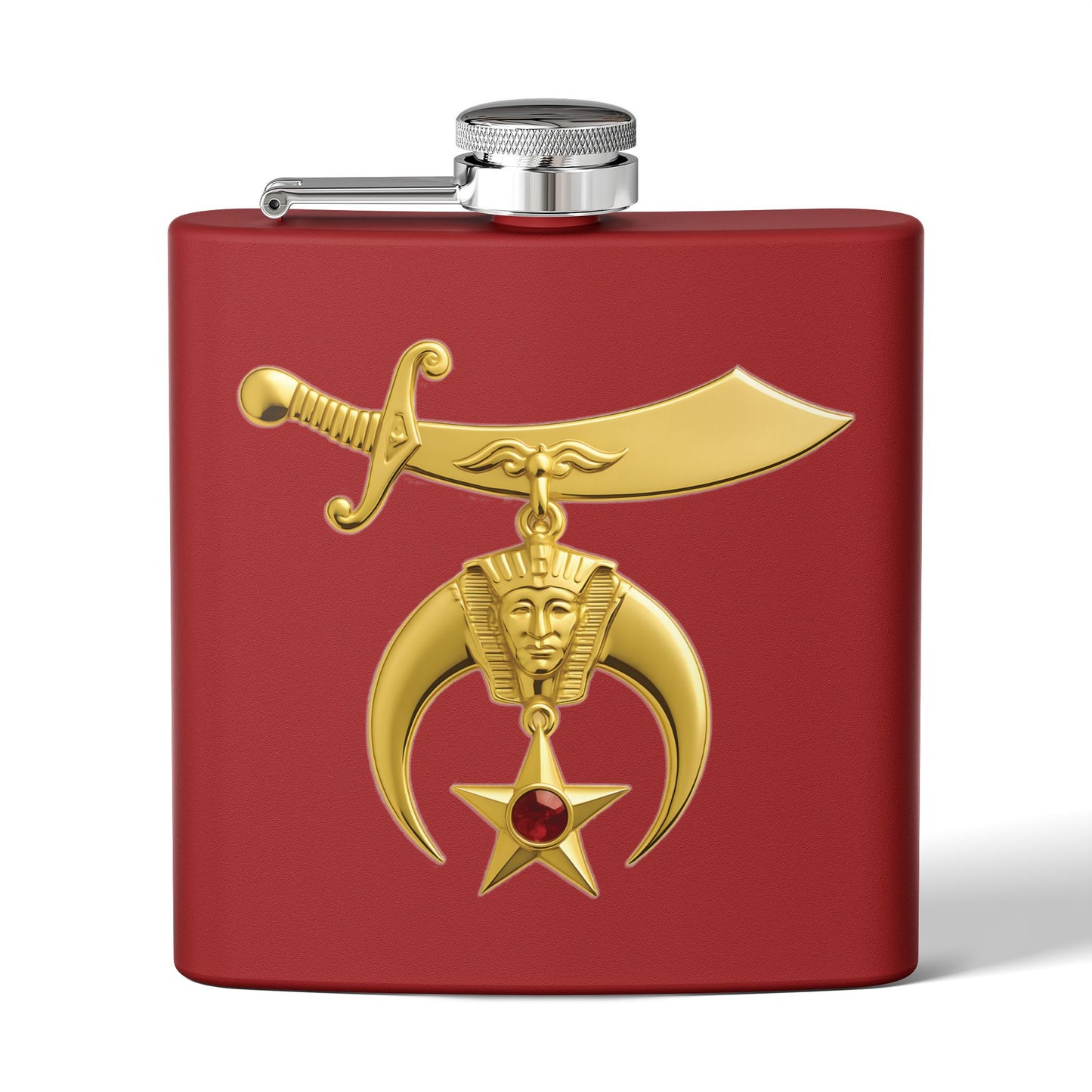 Shriner Stainless Steel Flask - Jeweled Gold Emblem