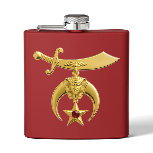 Shriner Stainless Steel Flask - Jeweled Gold Emblem