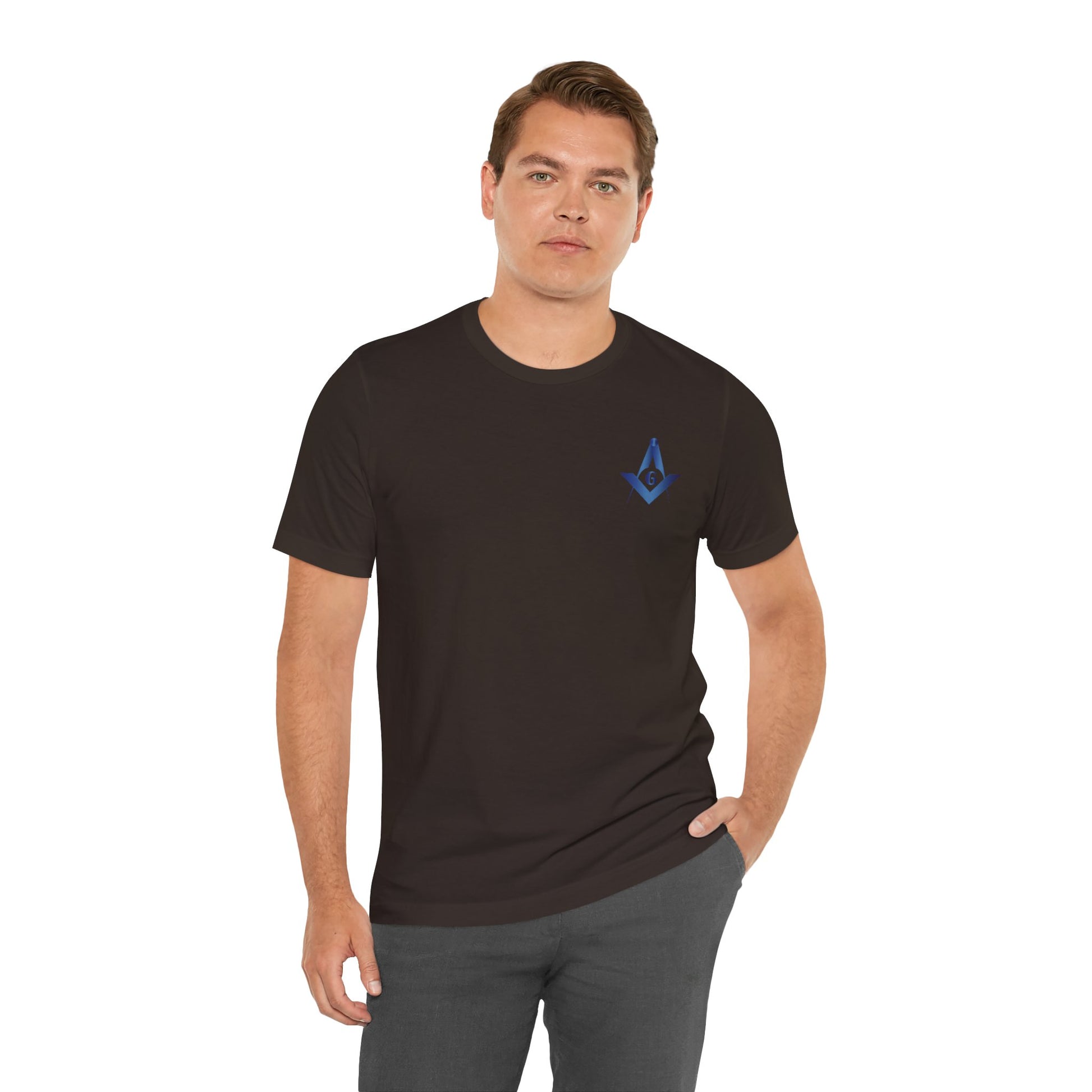 Sapphire Channel Islands Lodge 214 Entered Apprentice short sleeve T-shirt by Printify, featuring lodge logo and design on front.